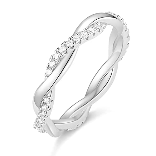 Titaniumcentral Damen Eternity Ring Zirkonia Schmal Vorsteckring Rosegold Gold Silber Verdreht Verlobungsringe Eheringe (Silber,52 (16.6)) von Titaniumcentral