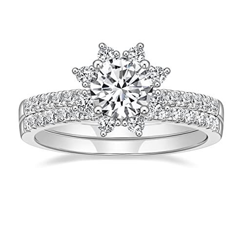 Titaniumcentral Damen Ringe Verlobungsring Set mit 1,25 ct Rund Zirkonia Eheringe Partnerringe Trauringe Versprechen Ring Für sie (49 (15.6)) von Titaniumcentral