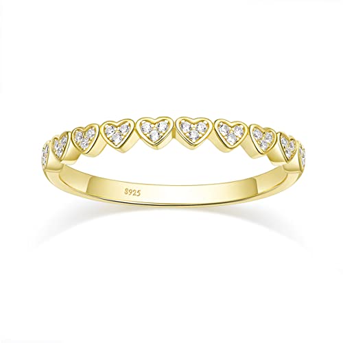 Titaniumcentral Ring Damen Gold Silber 925 14K Vergoldet Schmal Vorsteckring Liebe Herz Ewigkeit Verlobungsringe Partnerringe (49 (15.6)) von Titaniumcentral