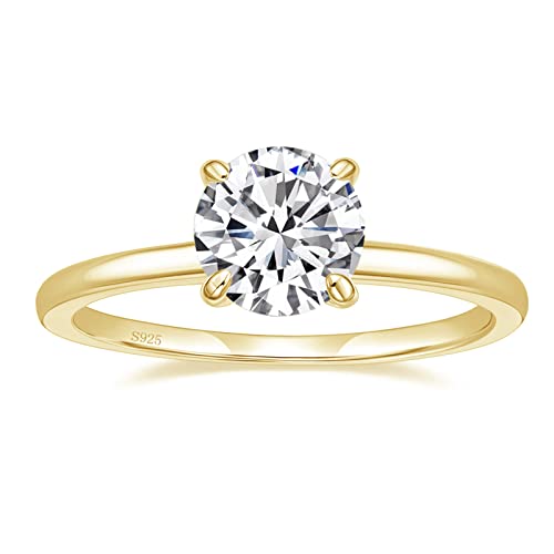 Titaniumcentral Ringe Damen Silber 925 Rosegold Gold Solitärring 1,5CT Rund Zirkonia Verlobungsringe Versprechen Heiratsantrag Ring (Gelbgold,55 (17.5)) von Titaniumcentral