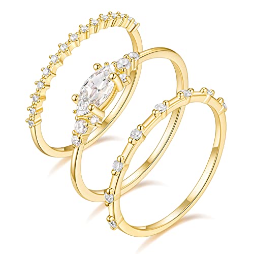 Titaniumcentral 1.5mm Damen Schmal Vorsteckring 14K Vergoldet Zirkonia Ewigkeit Knöchelringe 3 Stücke Ehering Ringe Set (65 (20.7)) von Titaniumcentral