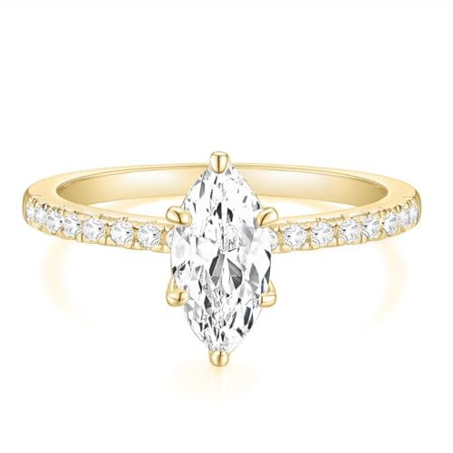 Titaniumcentral 2CT Verlobungsring Damen Gold Silber Ringe mit Zirkonia Marquise Schliff Trauringe Versprechen Ring (Gelbgold,63 (20.1)) von Titaniumcentral