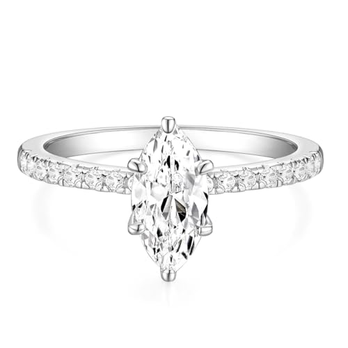 Titaniumcentral 2CT Verlobungsring Damen Gold Silber Ringe mit Zirkonia Marquise Schliff Trauringe Versprechen Ring (Silber,51 (16.2)) von Titaniumcentral