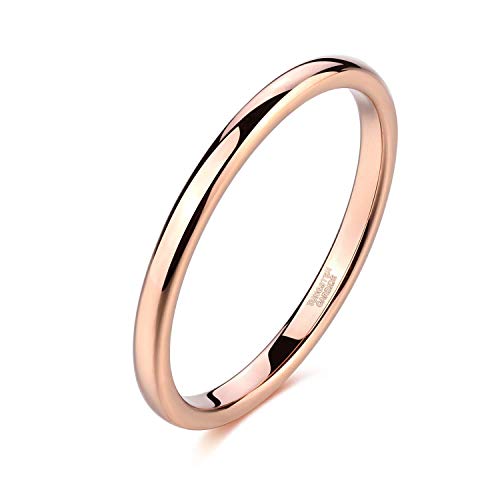 Titaniumcentral 2mm Silber Herren Damen Wolfram Ring Wolframcarbid Ringe Hochzeit Ehering Verlobungsringe Polierte (2mm-Rose Gold, 47 (15.0)) von Titaniumcentral