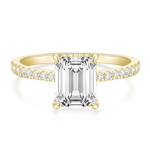 Titaniumcentral 3CT Verlobungsring Damen Gold Silber Ringe mit Zirkonia Smaragdschliff Trauringe Versprechen Ring für Frauen (Gelbgold,62 (19.7)) von Titaniumcentral
