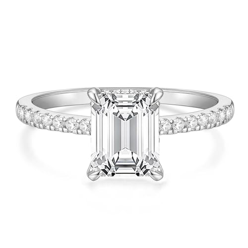 Titaniumcentral 3CT Verlobungsring Damen Gold Silber Ringe mit Zirkonia Smaragdschliff Trauringe Versprechen Ring für Frauen (Silber,62 (19.7)) von Titaniumcentral