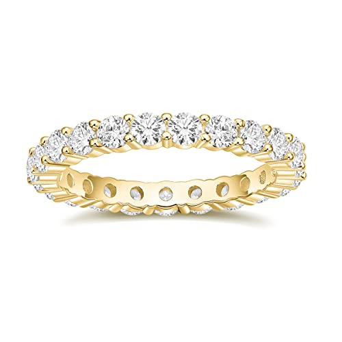 Titaniumcentral 3mm Damen Eternity Ring Silber 925 Zirkonia Volle Ewigkeitsringe Vorsteckring Schmal Verlobungsringe Eheringe Trauringe Memoire Ringe (Gelbgold, 58 (18.5)) von Titaniumcentral