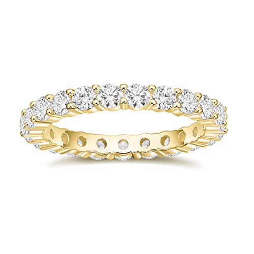 Titaniumcentral 3mm Damen Eternity Ring Silber 925 Zirkonia Volle Ewigkeitsringe Vorsteckring Schmal Verlobungsringe Eheringe Trauringe Memoire Ringe (Gelbgold, 65 (20.7)) von Titaniumcentral