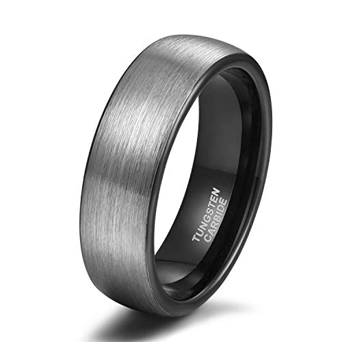 Titaniumcentral 6mm 8mm Damen Herren Wolfram Ring Ehering Hochzeitsband Trauringe Pinsel Silber mit Schwarz Blau (Schwarz(6mm),62 (19.7)) von Titaniumcentral