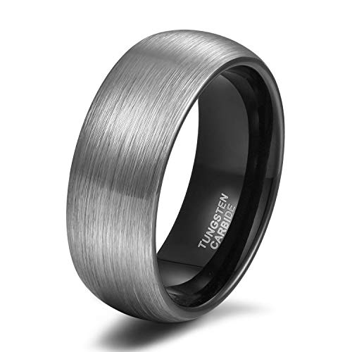 Titaniumcentral 6mm 8mm Damen Herren Wolfram Ring Ehering Hochzeitsband Trauringe Pinsel Silber mit Schwarz Blau (Schwarz(8mm),72 (22.9)) von Titaniumcentral