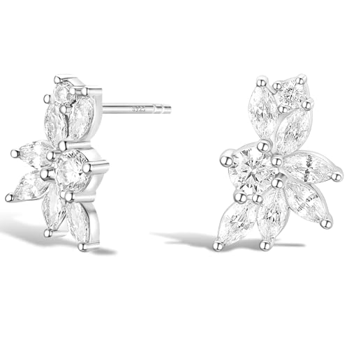 Titaniumcentral Damen Cluster Ohrringe Stecker Marquise Rund Zirkonia Glitzer Braut Hypoallergene Ohrstecker Silber von Titaniumcentral