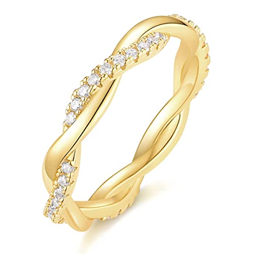 Titaniumcentral Damen Eternity Ring Zirkonia Schmal Vorsteckring Rosegold Gold Silber Verdreht Verlobungsringe Eheringe (Gelbgold,65 (20.7)) von Titaniumcentral