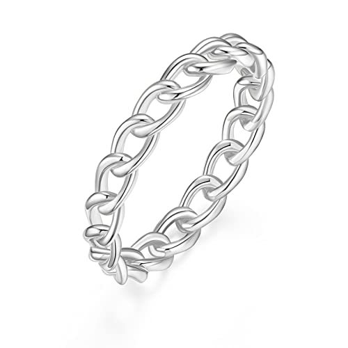 Titaniumcentral Damen Ring Silber 925 14K Vergoldet 3.8mm Schmal Vorsteckring Schlicht Ketten Bandring Verlobungsring (Silber,55 (17.5)) von Titaniumcentral