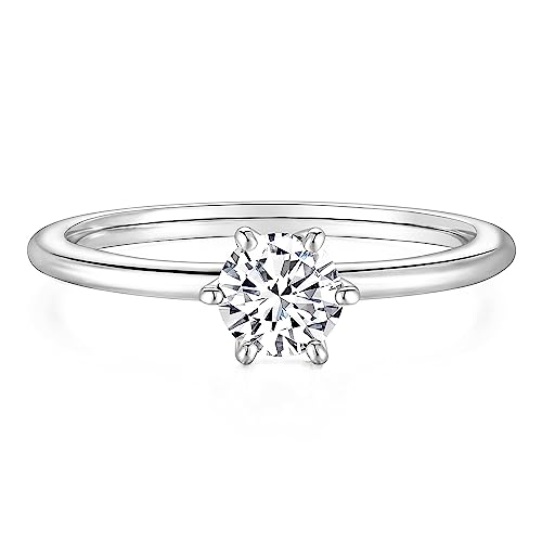 Titaniumcentral Damen Ringe Schmal Vorsteckring Gold Silver Rund Zirkonia Schlicht Zierlich Verspreche Verlobungsringe Eheringe (Silber,47 (15.0)) von Titaniumcentral