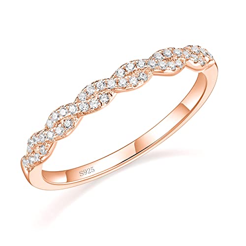 Titaniumcentral Damen Vorsteckring 925 Silber Rosegold Gold Halb Eternity Ringe Schmal Verdreht Zirkonia Verlobungsring (Rosegold,61 (19.4)) von Titaniumcentral