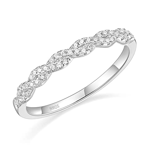 Titaniumcentral Damen Vorsteckring 925 Silber Rosegold Gold Halb Eternity Ringe Schmal Verdreht Zirkonia Verlobungsring (Silber,57 (18.1)) von Titaniumcentral