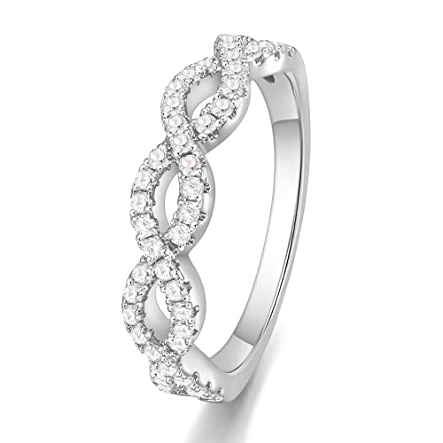 Titaniumcentral Damen Vorsteckring Schmal Zirkonia 14K Vergoldet Unendlichkeit Verdreht Verlobungsringe Eheringe Freundschaftsringe (Silber,47 (15.0)) von Titaniumcentral
