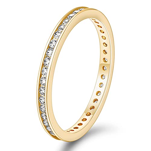 Titaniumcentral Eternity Ring Damen Zirkonia Vorsteckring Schmal Ewigkeitsringe Verlobungsringe Eheringe Memoire Ringe 2.5mm (Gelbgold,56 (17.8)) von Titaniumcentral