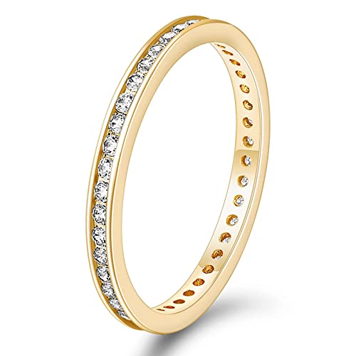 Titaniumcentral Eternity Ring Damen Zirkonia Vorsteckring Schmal Ewigkeitsringe Verlobungsringe Eheringe Memoire Ringe 2.5mm (Gelbgold,57 (18.1)) von Titaniumcentral