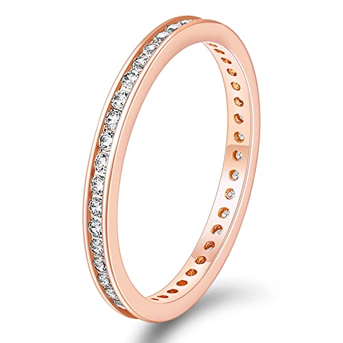 Titaniumcentral Eternity Ring Damen Zirkonia Vorsteckring Schmal Ewigkeitsringe Verlobungsringe Eheringe Memoire Ringe 2.5mm (Rosegold,48 (15.3)) von Titaniumcentral