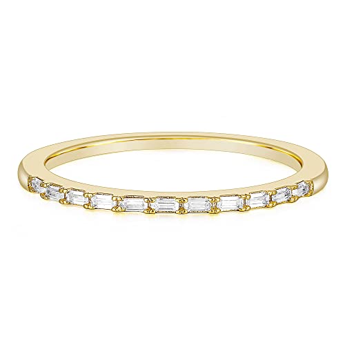 Titaniumcentral Eternity Ringe Damen Vorsteckring Schmal Halb Ewigkeitsringe Baguette-Schnitt Zirkonia Verlobungsringe (Gelbgold,58 (18.5)) von Titaniumcentral