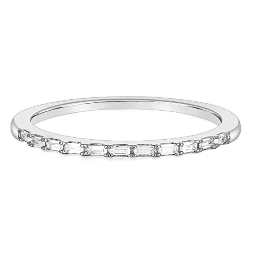 Titaniumcentral Eternity Ringe Damen Vorsteckring Schmal Halb Ewigkeitsringe Baguette-Schnitt Zirkonia Verlobungsringe (Silber,44 (14.0)) von Titaniumcentral