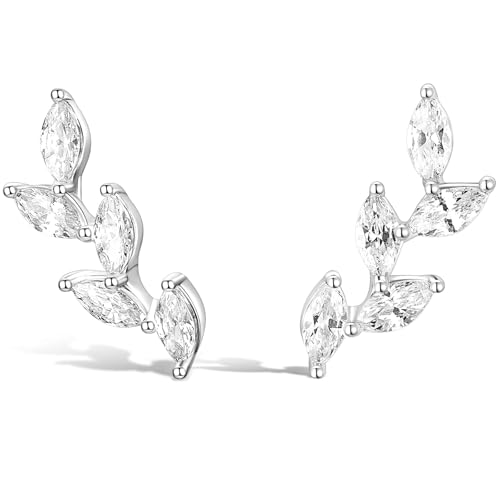 Titaniumcentral Ohrkletterer Ohrringe Stecker für Damen Blattform Marquise Zirkonia Knorpel Kleine Braut Hypoallergene Ohrstecker Silber von Titaniumcentral