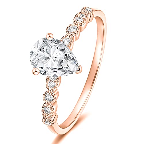 Titaniumcentral Ring Damen Verlobungsring Rosegold Gold Silber 1.5CT Träne Birnenform Zirkonia Versprechen Ring Eheringe Partnerringe (Rosegold,49 (15.6)) von Titaniumcentral