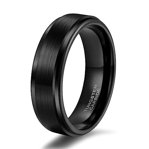 Titaniumcentral Ring Herren Damen Schwarz Wolframcarbid Gebürstet Verlobungsringe Eheringe Trauringe 6mm 8mm (6mm,51 (16.2)) von Titaniumcentral