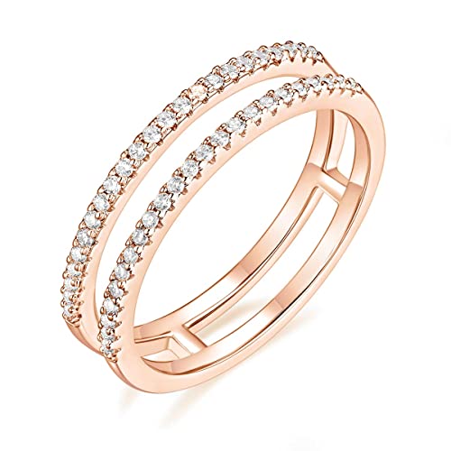 Titaniumcentral Ringe Damen Eternity Zirkonia Halb Ewigkeitsringe Doppelband Verlobungsring Eheringe Trauringe (Rosegold,47 (15.0)) von Titaniumcentral