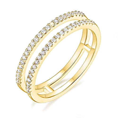 Titaniumcentral Ringe Damen Eternity Zirkonia Halb Ewigkeitsringe Doppelband Verlobungsring Eheringe Trauringe (Gelbgold,60 (19.1)) von Titaniumcentral