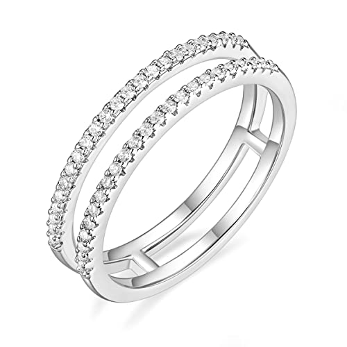 Titaniumcentral Ringe Damen Eternity Zirkonia Halb Ewigkeitsringe Doppelband Verlobungsring Eheringe Partnerring (Silber,61 (19.4)) von Titaniumcentral