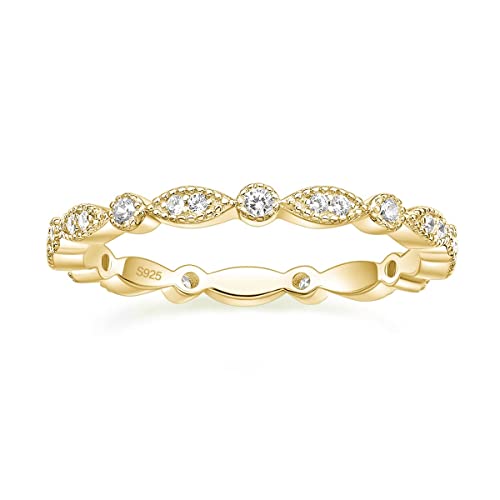 Titaniumcentral Ringe Damen Silber 925 Gold Rosegold Vorsteckring Schmal Ewigkeitsringe Marquise Rund Milgrain Zirkonia Verlobungsring Eheringe Partnerringe (Gelbgold,61 (19.4)) von Titaniumcentral