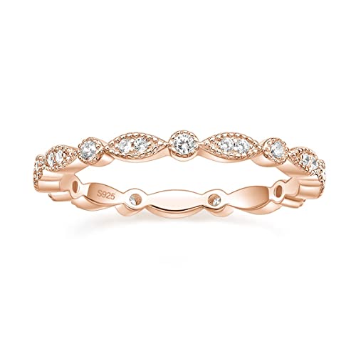 Titaniumcentral Ringe Damen Silber 925 Gold Rosegold Vorsteckring Schmal Ewigkeitsringe Marquise Rund Milgrain Zirkonia Verlobungsring Eheringe Partnerringe (Rosegold,52 (16.6)) von Titaniumcentral