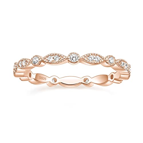 Titaniumcentral Ringe Damen Silber 925 Gold Rosegold Vorsteckring Schmal Ewigkeitsringe Marquise Rund Milgrain Zirkonia Verlobungsring Eheringe Partnerringe (Rosegold,53 (16.9)) von Titaniumcentral