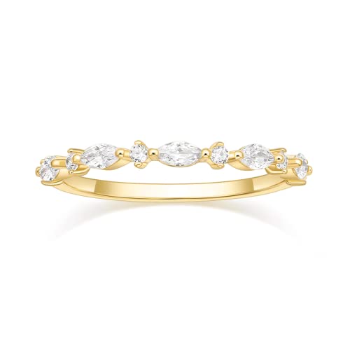 Titaniumcentral Ringe Damen Vorsteckring Schmal 14K Vergoldet Schlicht Eternity Zirkonia Verlobungsringe Eheringe Versprechen Ring (Gelbgold,51 (16.2)) von Titaniumcentral