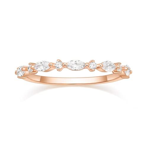 Titaniumcentral Ringe Damen Vorsteckring Schmal 14K Vergoldet Schlicht Eternity Zirkonia Verlobungsringe Eheringe Versprechen Ring (Rose Gold,52 (16.6)) von Titaniumcentral