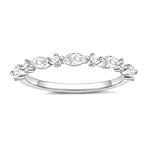 Titaniumcentral Ringe Damen Vorsteckring Schmal 14K Vergoldet Schlicht Eternity Zirkonia Verlobungsringe Eheringe Versprechen Ring (Silver,49 (15.6)) von Titaniumcentral