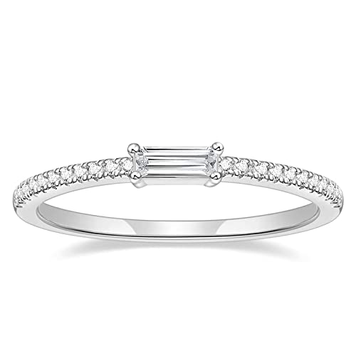 Titaniumcentral Ringe Damen Vorsteckring Schmal Ewigkeitsringe Baguette-Schnitt Zirkonia Verlobungsringe Eheringe Trauringe (Silber,65 (20.7)) von Titaniumcentral