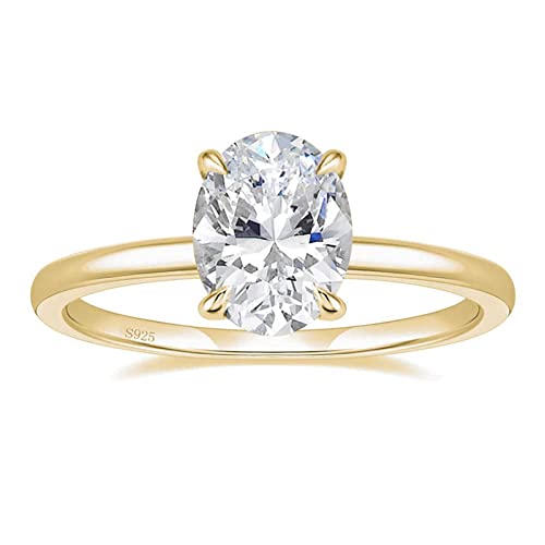 Titaniumcentral Ringe für Damen Silber 925 Solitärring 3CT Oval Zirkonia Verlobungsringe Versprechen Ring Eheringe Rosegold Gold (Gelbgold,57 (18.1)) von Titaniumcentral