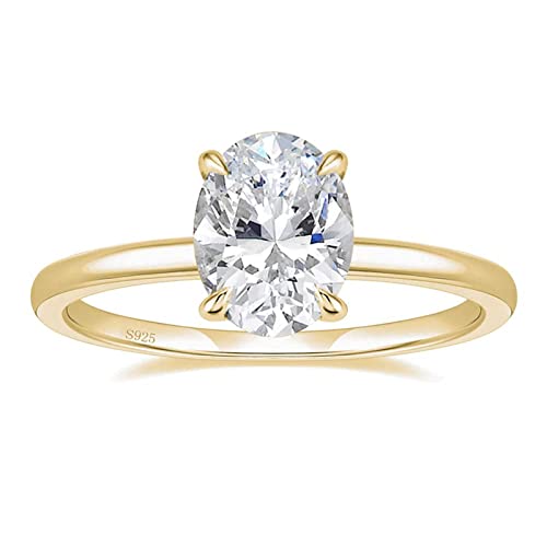Titaniumcentral Ringe für Damen Silber 925 Solitärring 3CT Oval Zirkonia Verlobungsringe Versprechen Ring Eheringe Rosegold Gold (Gelbgold,58 (18.5)) von Titaniumcentral