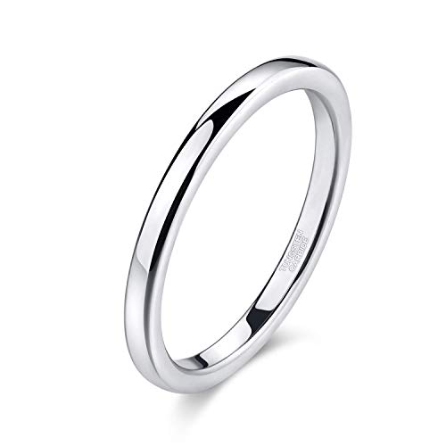 Titaniumcentral 2mm Silber Herren Damen Wolfram Ring Wolframcarbid Ringe Hochzeit Ehering Verlobungsringe Polierte (2mm-silber,66 (21.0)) von Titaniumcentral