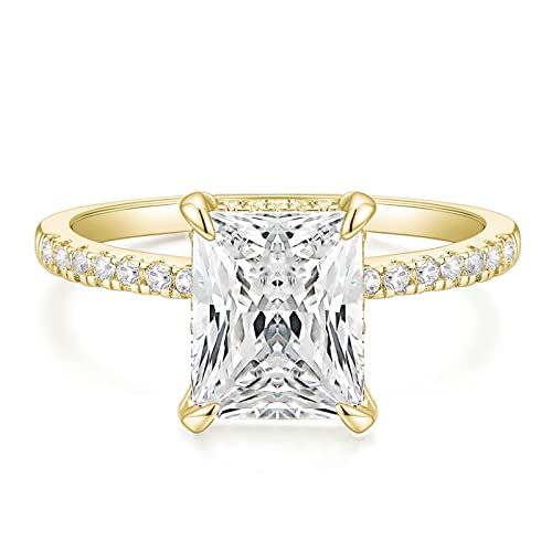 Titaniumcentral Verlobungsring Damen Gold Silber Ringe mit Zirkonia 4CT Radiantenschnitt Trauringe Versprechen Ring für Frauen (Gelbgold,51 (16.2)) von Titaniumcentral