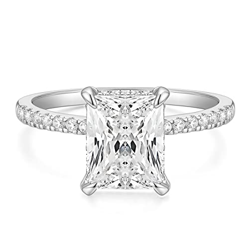 Titaniumcentral Verlobungsring Damen Gold Silber Ringe mit Zirkonia 4CT Radiantenschnitt Trauringe Versprechen Ring für Frauen (Silber,61 (19.4)) von Titaniumcentral