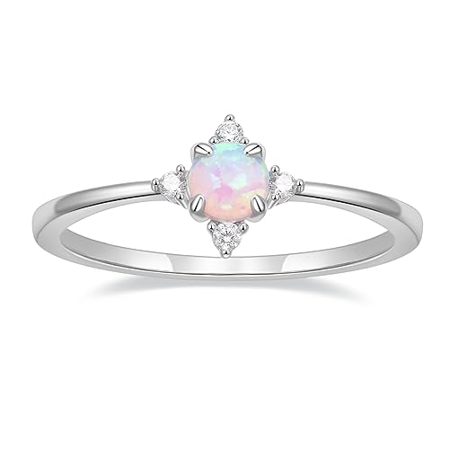 Titaniumcentral Vorsteckring Damen Schmal 14K Vergoldet Opal Ring Zirkonia Zierlich Verlobungsringe Eheringe Versprechen Ringe (Silber,53 (16.9)) von Titaniumcentral