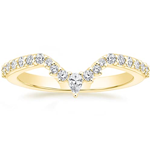 Titaniumcentral Vorsteckring Damen Schmal Eternity Ring Rosegold Gold Silber Birnen und Rund Schliff Zirkonia Verlobungsringe Eheringe Trauringe (Gelbgold,55 (17.5)) von Titaniumcentral