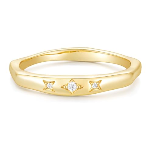Titaniumcentral Vorsteckring Damen Schmal Zirkonia Zierlich Stern Signet Schlicht Verlobungsringe Eheringe Versprech Ringe (Gold,52 (16.6)) von Titaniumcentral