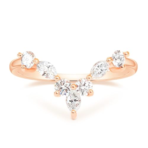 Titaniumcentral Vorsteckring Damen Verlobungsringe V-Form Gebogen Schmal Marquise und Rund Zirkonia Eheringe Versprechen Ring (Rosegold,63 (20.1)) von Titaniumcentral