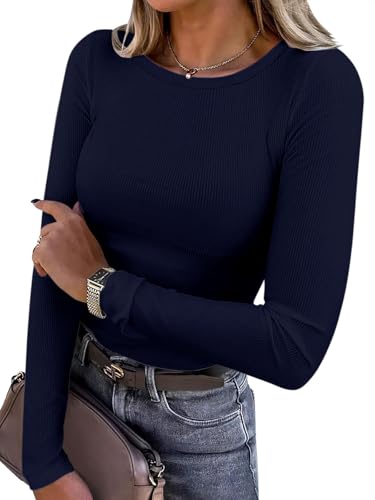 Titimiss Damen Rundhals Pullover Herbst Stretch Langarmshirt Elegant Langarm Rippshirt Oberteile Pulli Basic Tops A Dunkelblau XL Titimiss Damen Rundhals Pullover Herbst Stretch Langarmshirt Elegant Langarm Rippshirt Oberteile Pulli Basic Tops A Dunkelblau XL von Titimiss