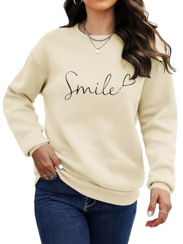Titimiss Pullover Damen Sweatshirt Weihnachtspullover Briefe Drucken Langarm Fleecepullover Rundhals Pulli Herbst Winter Streetwear Sweatshirts ohne Kapuze C Beige L von Titimiss